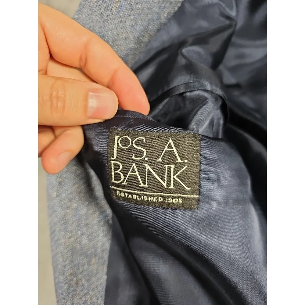 Jos A Bank 42R 💯 Silk Suit Blue Gray Blazer Jacket Sport Coat‎ Men Vtg 2 Button